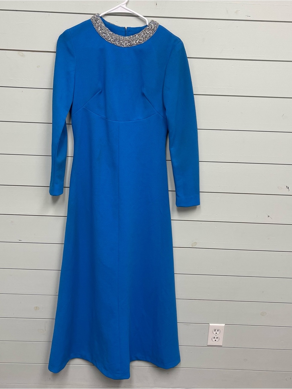 Blue Maxi Dress with‎ Embellished Neckline